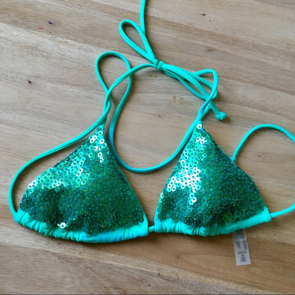 VS Teal Sparkle Sequin Mermaid Bikini Top - NWOT